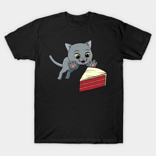 British Shorthair Cat excited to eat Red Velvet Cake T-Shirt